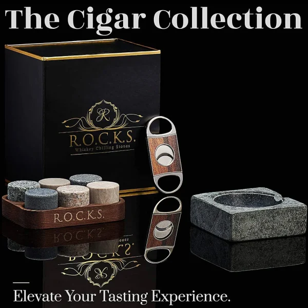 Whiskey Stones Gift Set with Cigar Cutter & Cigar Ashtray - Image 2
